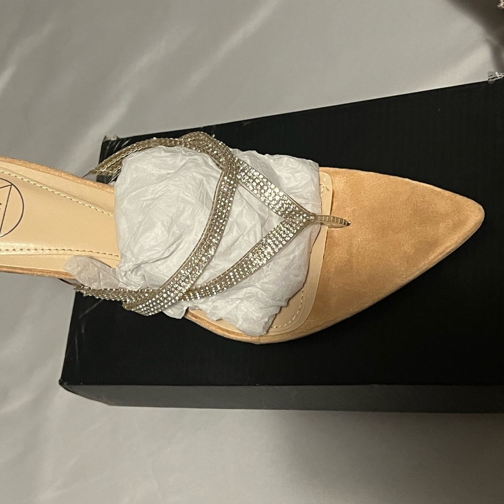 Missguided Tan Heels with Rhinestone Straps